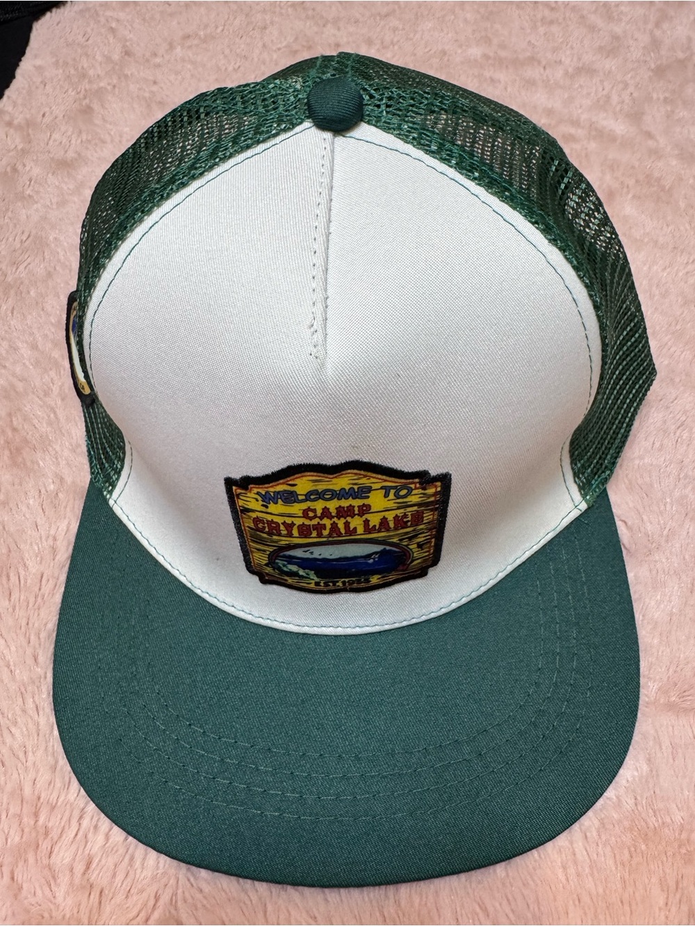 Green & White Mesh Snapback Cap with Vintage Patch
